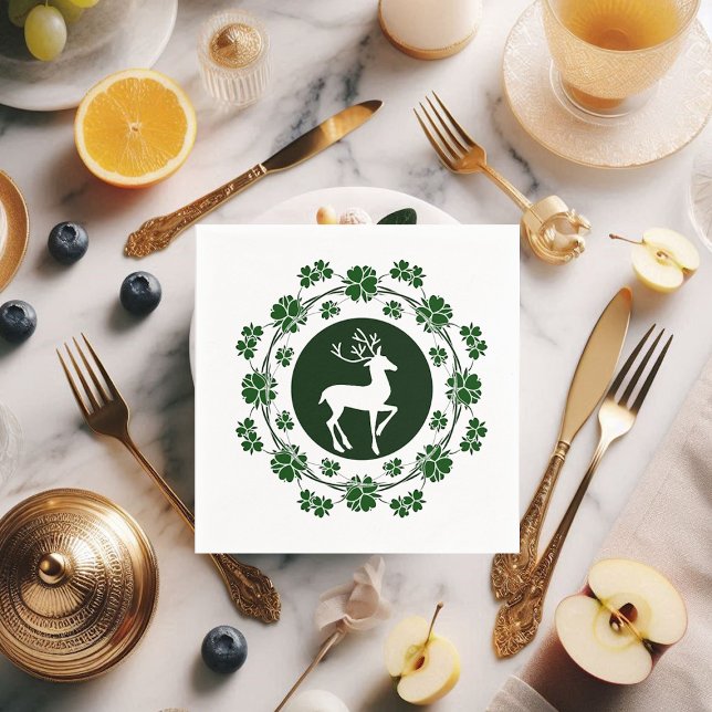 Papper för julrensrundan pappersservett (Christmas Reindeer Clipart Greenery Wreath Funky Napkins)