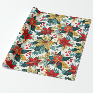 Papper för jultomtering av Poinsettia Retro Presentpapper