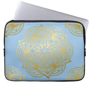 Papper för ljusblå och Guld Mandala Mönster Laptop Fodral
