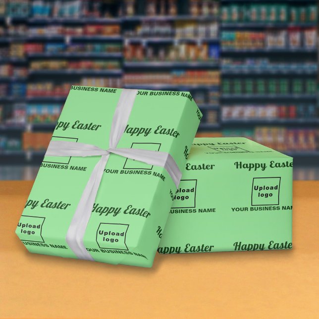 Papper för ljust grönt Påsk-omformning Presentpapper (Light green wrapping paper with seamless pattern of Easter greeting, your business name and logo)