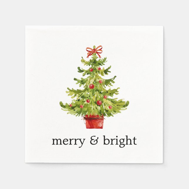 Papper för Merry & Bright Watercolor Julgran Pappersservett (Framsidan)