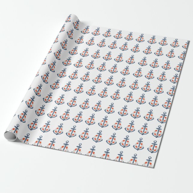 Papper för Nautical Boy Anchor Birthday Wrapping Presentpapper (Utrullad)