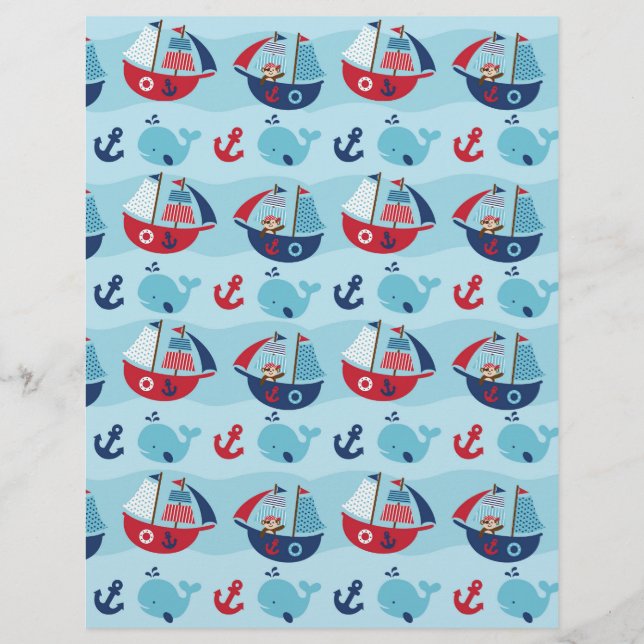 Papper för Nautical Pirat Whale Scrapbook (Framsida)