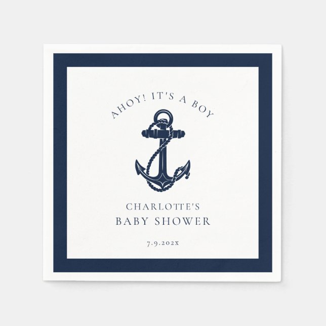 Papper för Nautisk anchor Coastal Boy Shower Pappersservett (Framsidan)