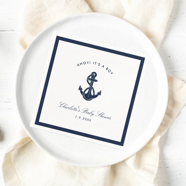Papper för nautisk marin blå fästpunkt för babysko pappersservett (Nautical Anchor Paper Napkin)