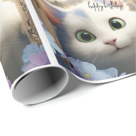 Papper för nyfiken vit katt presentpapper