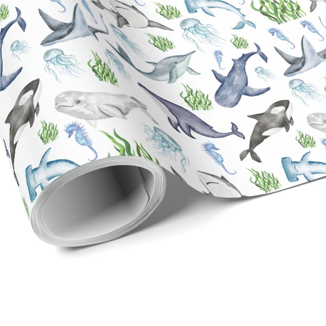 Papper för ombyggnad av marint liv presentpapper (Rullad Hörn)