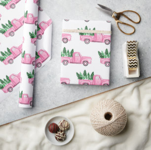 Papper för ombyggnad av rosa Pickupa Lastbil Julgr Presentpapper