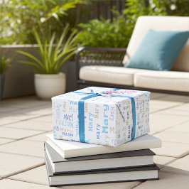 Papper för omslagning av anpassade Blue Namn Presentpapper