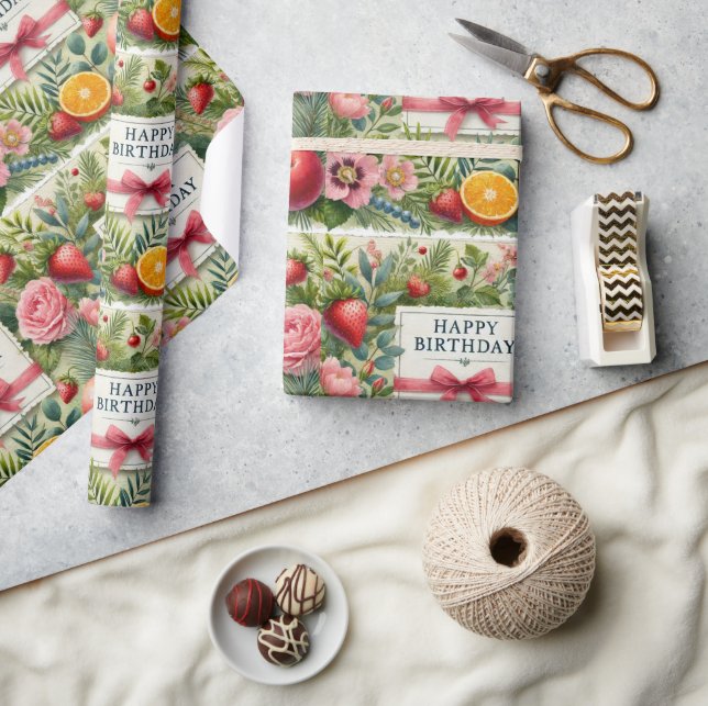 Papper för omslagning av blommigt Grattis på födel Presentpapper (Hantverk)