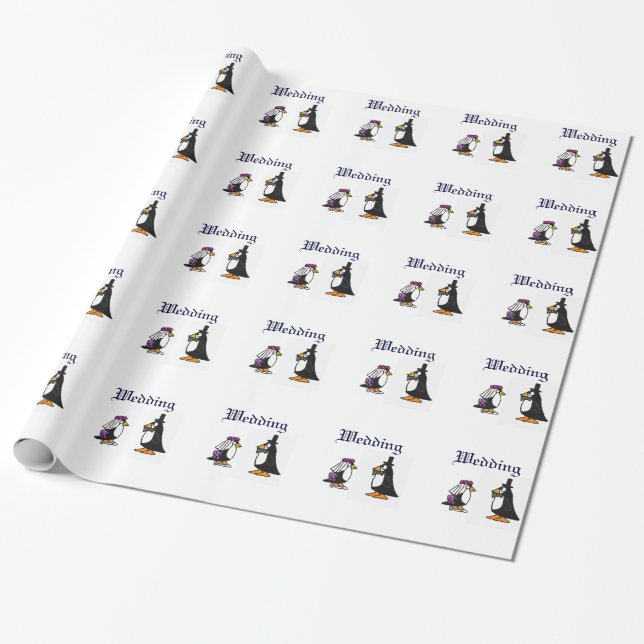 Papper för omslagning av Bride och Groom Penguin B Presentpapper (Utrullad)