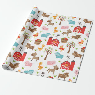 Papper för omslagning av Cute Barn och Boskap Presentpapper