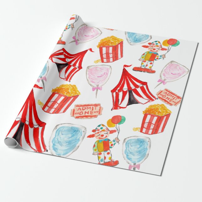 Papper för omslagning av Cute Circus Carnival Kids Presentpapper (Utrullad)