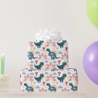 Papper för omslagning av Cute Dinosaur Barns födel Presentpapper