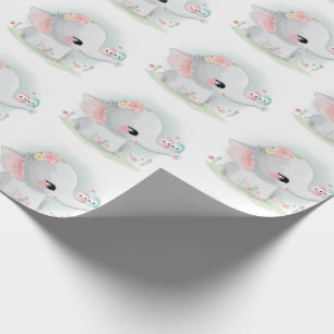 Papper för omslagning av cute Elephant Rosa Blue Presentpapper