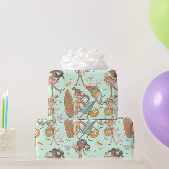 Papper för omslagning av Flickor Beach Party Presentpapper (Festgåvor)