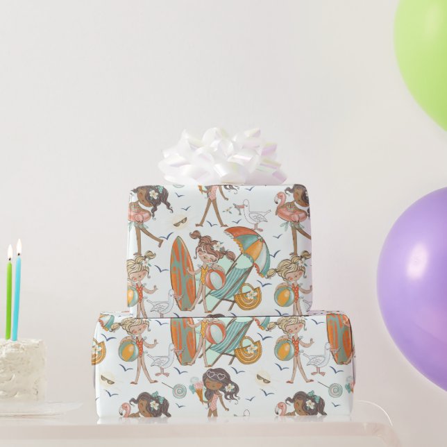 Papper för omslagning av Flickor Beach Party Presentpapper (Festgåvor)