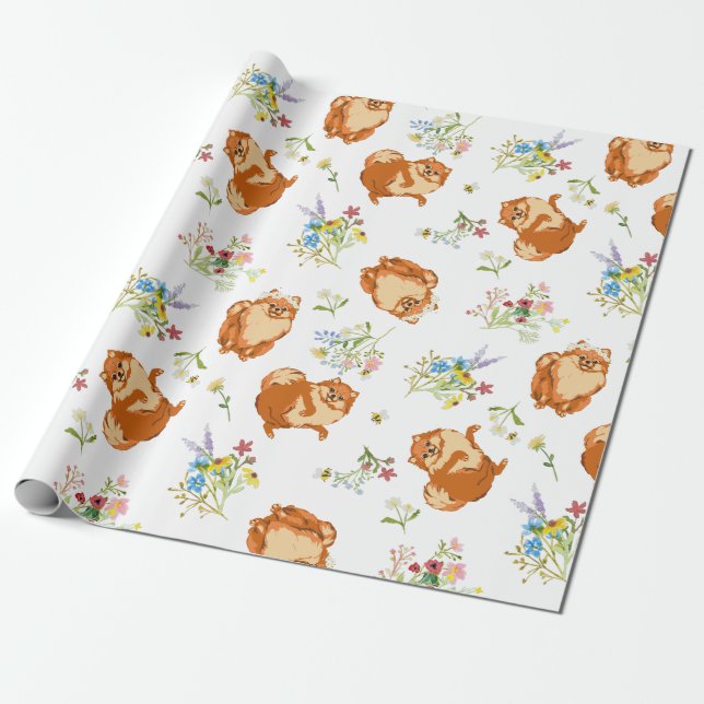 Papper för omslagning av flytande Hund för blommig Presentpapper (Utrullad)
