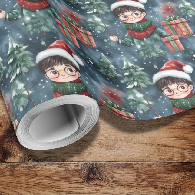 Papper för omslagning av Helgdag i magiska guiden Presentpapper (Christmas Wizard Wrapping Paper )