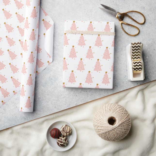 Papper för omslagning av litet Rosa Julgranar Presentpapper (Hantverk)