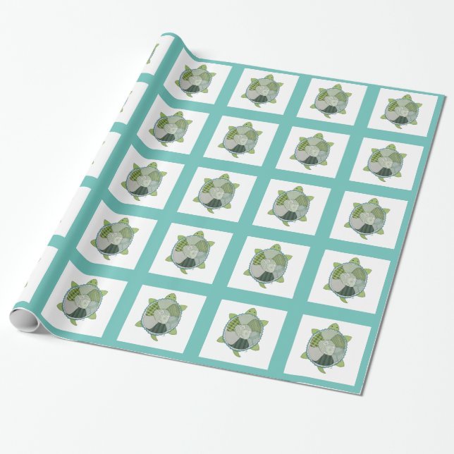 Papper för omslagning av nyckel Lime Turtle Wrappi Presentpapper (Utrullad)