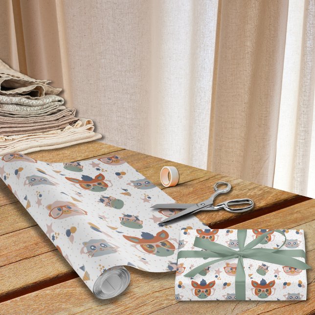 Papper för omslagning av party från Cute Farm Anim Presentpapper (Farm Animal Birthday Wrapping Paper Donkey Cow Cat Pig Pattern)