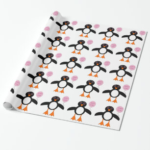 Papper för omslagning av Rosa Flicka Penguin Presentpapper