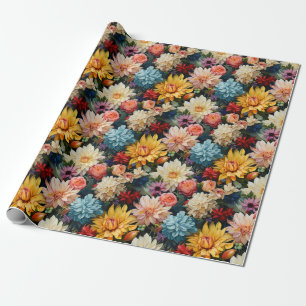 Papper för omslagning av rosa och Gula blommor Presentpapper