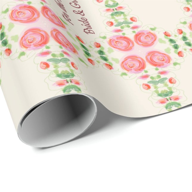 Papper för omslagning av Rosa ros Presentpapper (Rullad Hörn)
