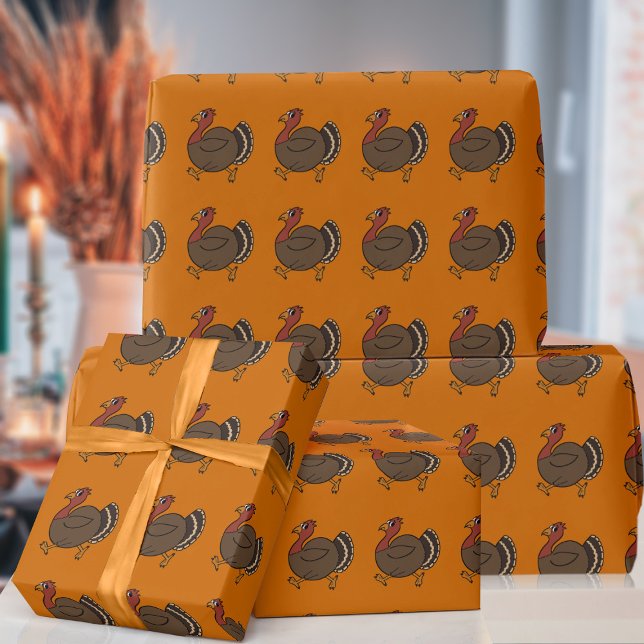 Papper för omslagning av Thanksgiving Mönster i Tu Presentpapper (Lots of turkeys trotting along this wrapping paper!)