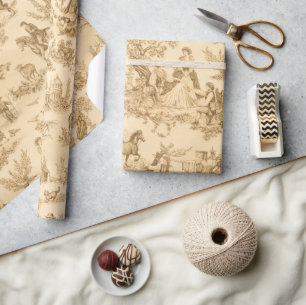 Papper för omslagning av vintage Brown och Ivory T Presentpapper