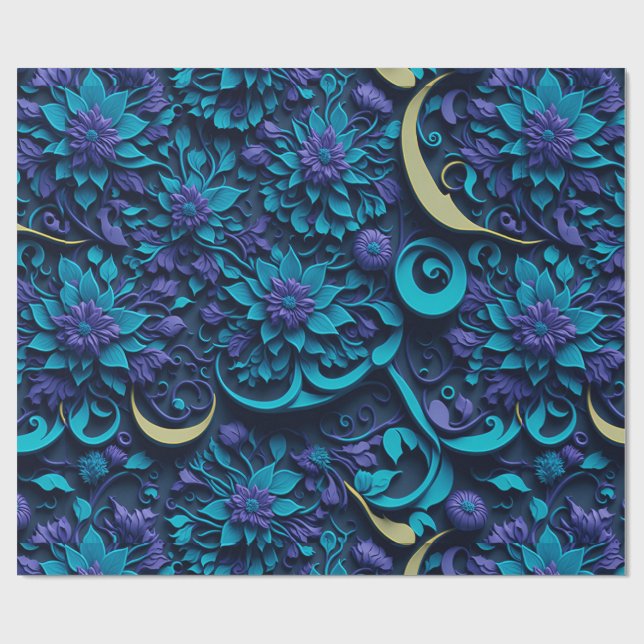 Papper för påfyllning av lila och Blå blomma Mönst Presentpapper (Platt)