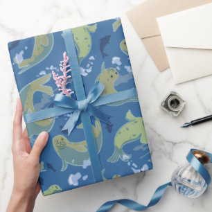 Papper för påfyllning av marint blått Sälar Presentpapper