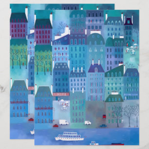 Papper för Paris Blues Cityscape Painting Scrapboo
