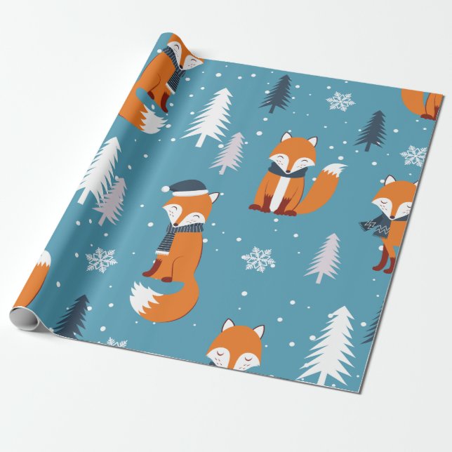 Papper för påslagning av Mönster i Orangen Fox Presentpapper (Utrullad)