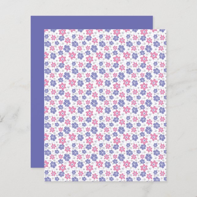 Papper för Periwinkle Lavender Rosa Flowers Scrapb (Fram/baksida)