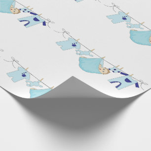 Papper för pojke Blue Clothesline Cute Wrapping Presentpapper