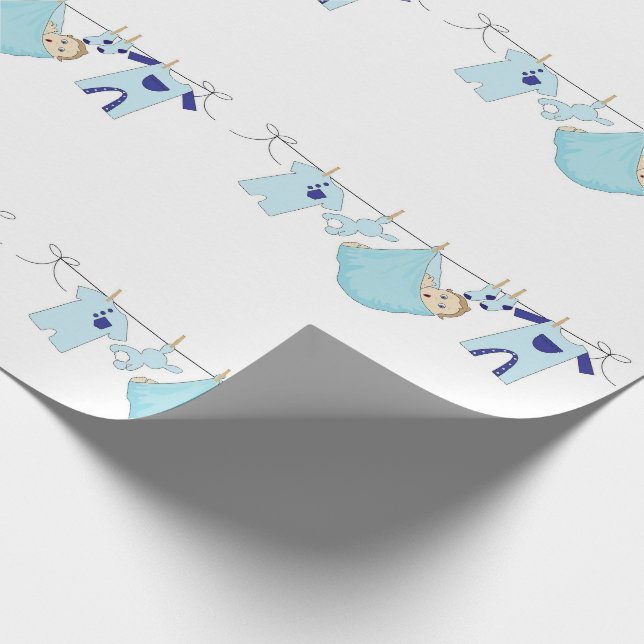 Papper för pojke Blue Clothesline Cute Wrapping Presentpapper (Hörn)