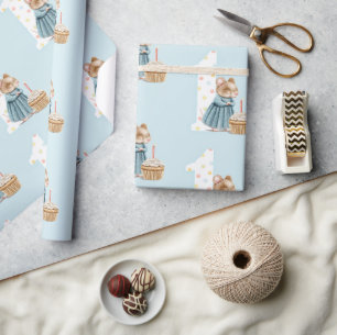 Papper för radbrytning av cute-mus första födelsed presentpapper