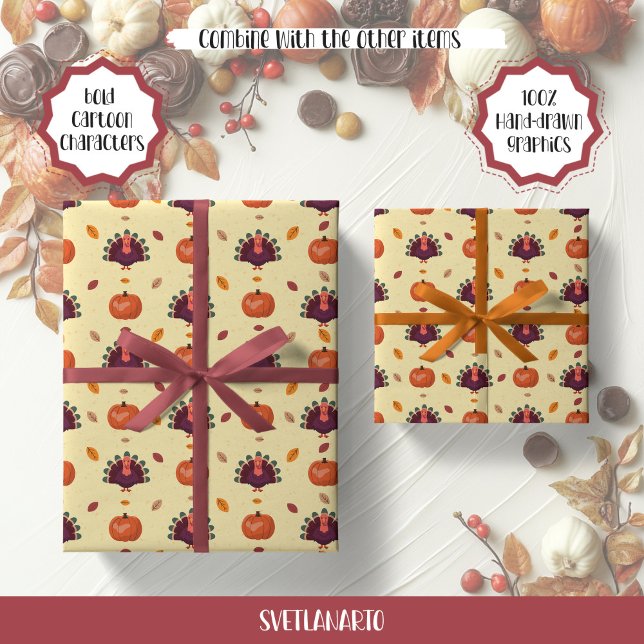Papper för radbrytning av merry Thanksgiving Turke Presentpapper (Skapare uppladdad)