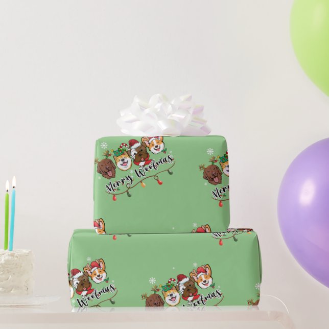 Papper för radbrytning av merry Woofmas Typography Presentpapper (Festgåvor)