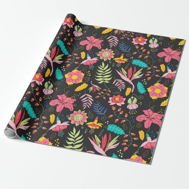 Papper för radbyte av blommönster presentpapper (Utrullad)