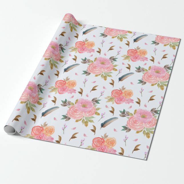 Papper för radbyte av blommönster presentpapper (Utrullad)