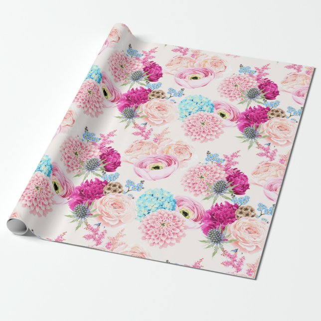 Papper för radbyte av blommönster presentpapper (Utrullad)