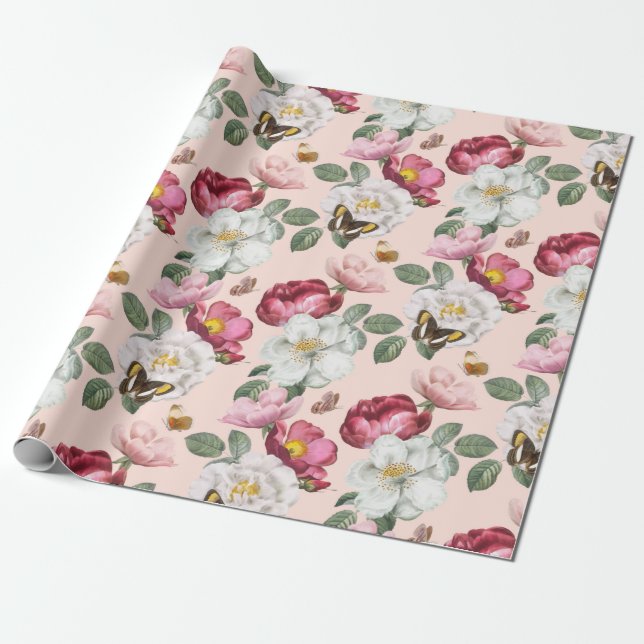 Papper för radbyte av blommönster presentpapper (Utrullad)
