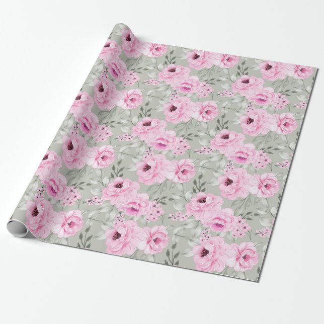 Papper för radbyte av blommönster presentpapper (Utrullad)