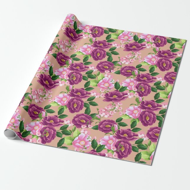 Papper för radbyte av blommönster presentpapper (Utrullad)