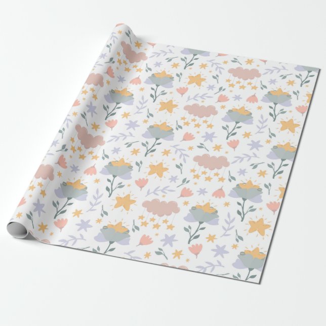 Papper för radbyte av blommönster presentpapper (Utrullad)