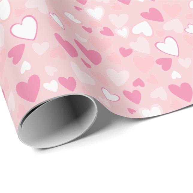 Papper för radbyte av Rosa för Cute Hearts Presentpapper (Rullad Hörn)