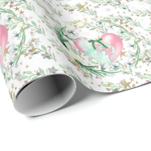 Papper för radbyte av rosa och Löv Presentpapper